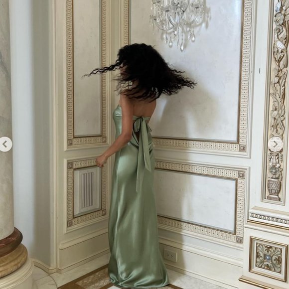 WeWoreWhat Strapless Silky Maxi Dress in Sage - Picture 10 of 11